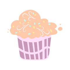 Easter cake vector illustration in flat style. Sweet pastries with icing and confectionery rainbow sprinkles.