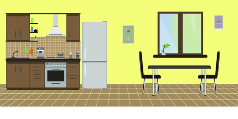 Background in the form of a spacious kitchen interior
