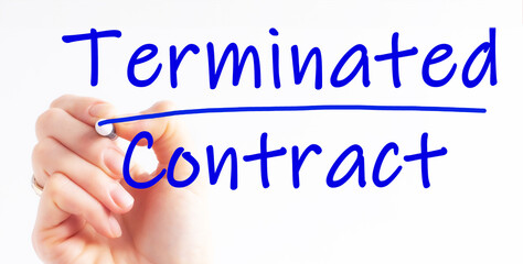 human hand writing Terminated Contract on whiteboard