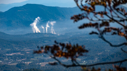 White Plumes of Smoke Rising in the Appalachian Mountains Viewed Along the Blue Ridge Parkway