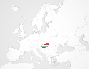 Europakarte auf der Ungarn hervorgehoben wird