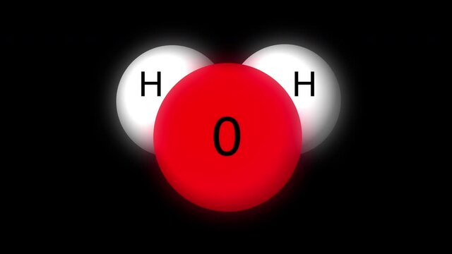 Water molecule h2o isolated oxygen hydrogen red white animation on black background