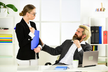 Build career. Couple in office. Distribute obligations and organize work team. Business report....
