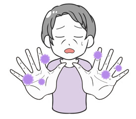 手を突き出す高齢女性　ウイルス