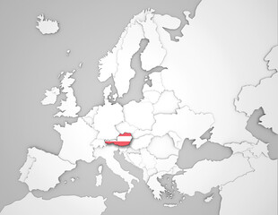 3D Europakarte auf der Österreich hervorgehoben wird 