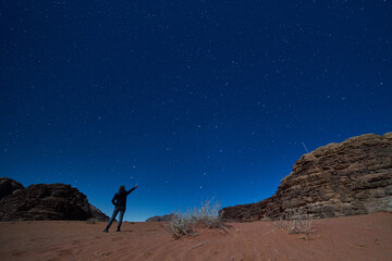 woman with a torch at night in Jordan wadi rum desert