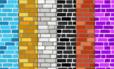Realistic different color brick textures collection. Brick wall seamless background. Set of Texture. Vector illustration