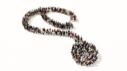 Concept or conceptual large gathering  of people forming an image of a stethoscope on white background.  A 3d illustration metaphor for a checkup, treatment, medicine, health and care