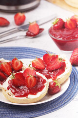 Wheat sandwiches with strawberry marmalade