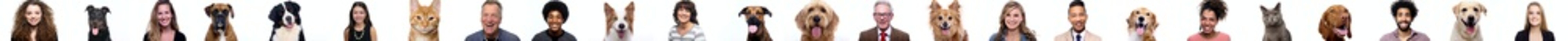 Beautiful people with their pet in front of a white background screen