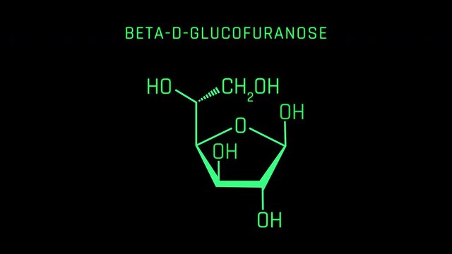 Beta-d-glucofuranose Molecular Structure Symbol Neon Animation on black background