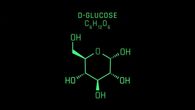 D-Glucose Molecular Structure Symbol Neon Animation on black background