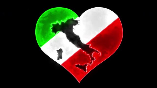 Map of Italy inside a animated beating heart with Italian flag.Love Italy.Love flag element, country love video.