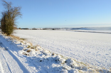 Snow covers fields surrounding St Andrews, Scotland,, 8 January 2021
