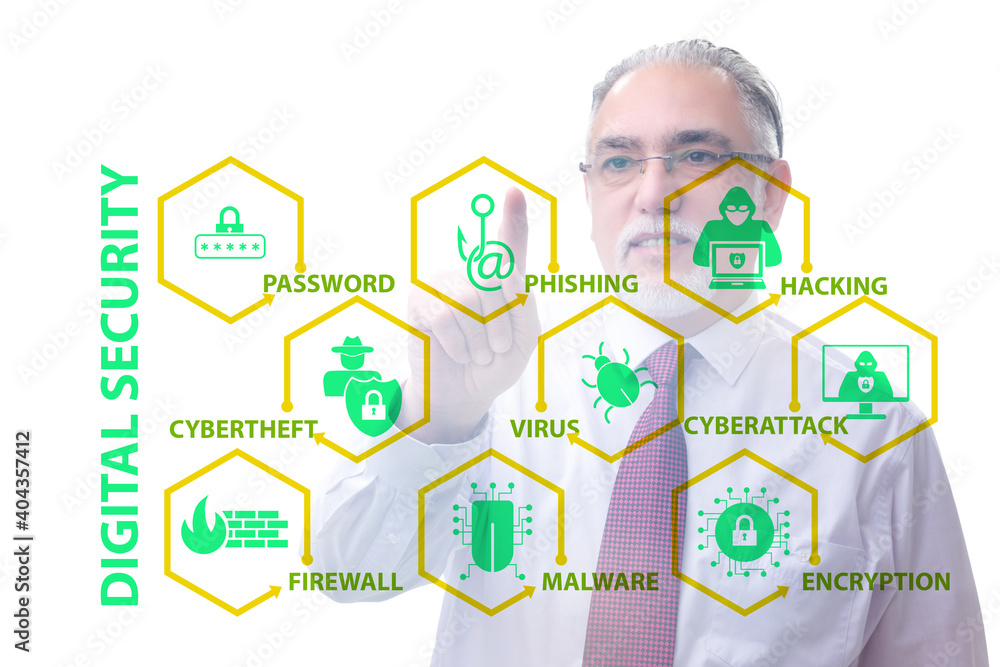 Aufkleber digital security concept with businessman pressing button