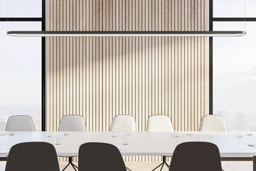 Comfortable meeting room interior with city view