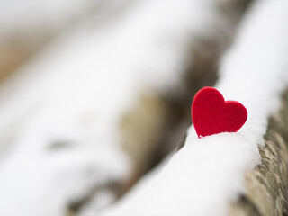 Czerwone serce w śniegu, walentynki, miłość  - obrazy, fototapety, plakaty