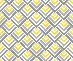 Nahtloses gelbes und ultimatives graues geometrisches Quadratmuster. Art-Deco-Vektorillustration © designermetin