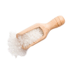 Fototapeta na wymiar salt in a wooden spoon on white isolated