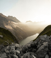 Panorama of sunset in the alps
