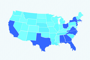 Blue USA divided map. United states of america map.