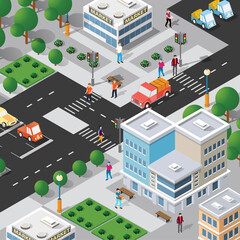 Isometric 3d street downtown architecture district part