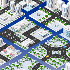 Isometric set of blocks module of areas of the city construction