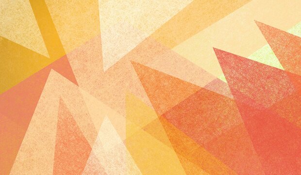 Abstract background with layers of orange red pink beige yellow and gold triangles in modern abstract pattern with texture