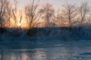 北海道冬の風景　阿寒郡阿寒町の樹氷と気嵐