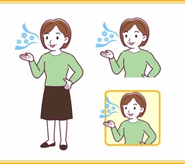 Middle-aged woman in green clothes_smell