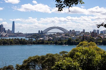 Fototapeta premium View of Sydney harbour and CDB on a beautiful sunny blue sky day