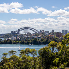 View of Sydney harbour and CDB on a beautiful sunny blue sky day