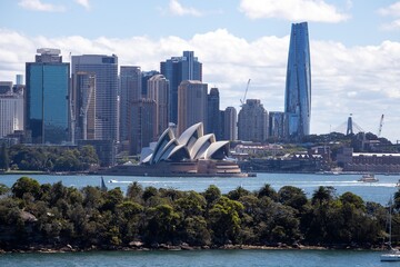 View of Sydney harbour and CDB on a beautiful sunny blue sky day