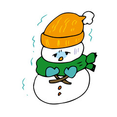 寒がる雪だるま　冬　震える