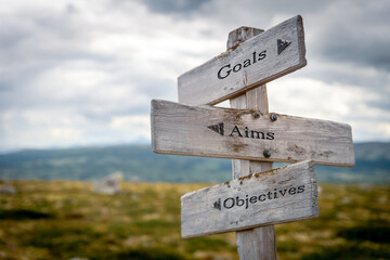 goals aims objectives signpost outdoors in nature