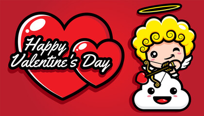 Cute cupid character design on happy valentine's day love greeting card