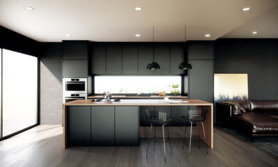 interior of modern kitchen. contemporary apartment concept. 3d rendering	