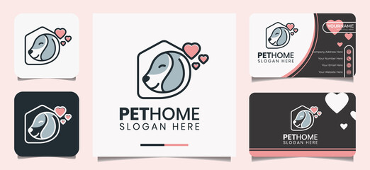 Adorable pet home line art logo and business card template