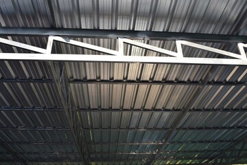 Steel roof structure in construction