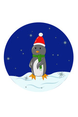 Christmas penguin with Christmas scarf and hat