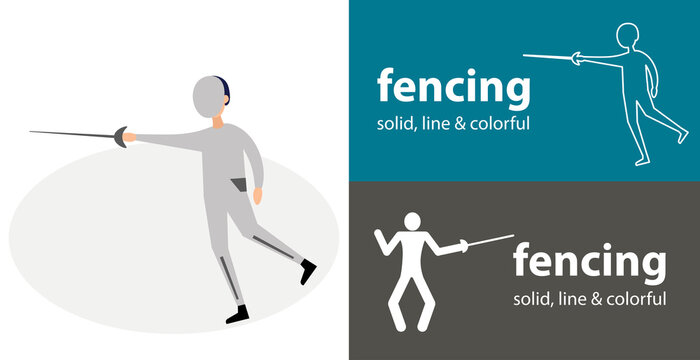 Fencer isolated vector flat icon. silhouette line solid design element