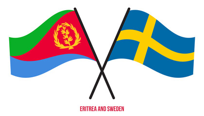 Eritrea and Sweden Flags Crossed And Waving Flat Style. Official Proportion. Correct Colors.