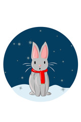 The rabbit with the red scarf in the Christmas season