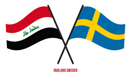 Iraq and Sweden Flags Crossed And Waving Flat Style. Official Proportion. Correct Colors.