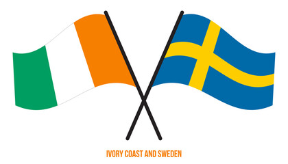 Ivory Coast and Sweden Flags Crossed And Waving Flat Style. Official Proportion. Correct Colors.