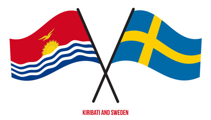 Kiribati and Sweden Flags Crossed And Waving Flat Style. Official Proportion. Correct Colors.