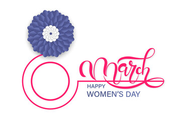 Obraz premium Happy women's day greeting card. Postcard on March 8. Text with flowers and butterflies