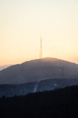 Radio Tower Viewed from the Blue Ridge Parkway at Sunset