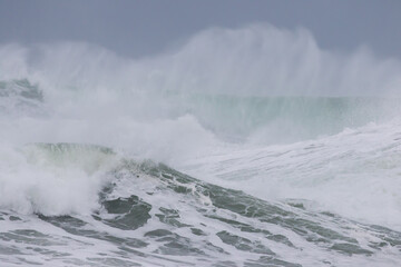 Powerful Waves Send Up White Spray During an Oregon Coastal Storm