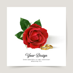 Happy Valentines Day. Greeting card with realistic of red rose, Typography design for print cards, banner, poster. Vector Eps.10 and illustration.